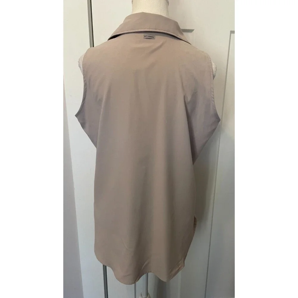 COLUMBIA Womens Button TOP Sleeveless GRAY/Pink Size M